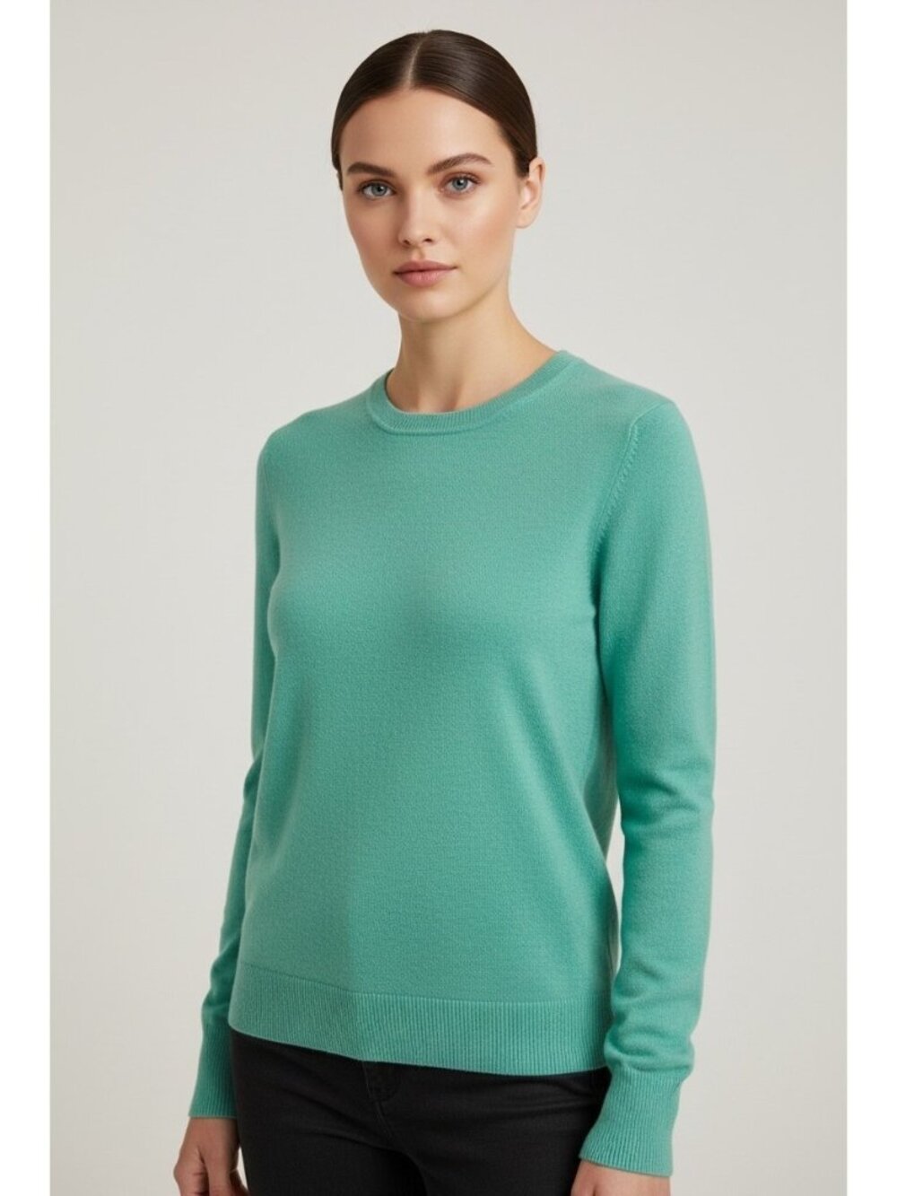Talbots Pure Cashmere Sweater Women’s Large Aqua Green Button Cuffs Crewneck